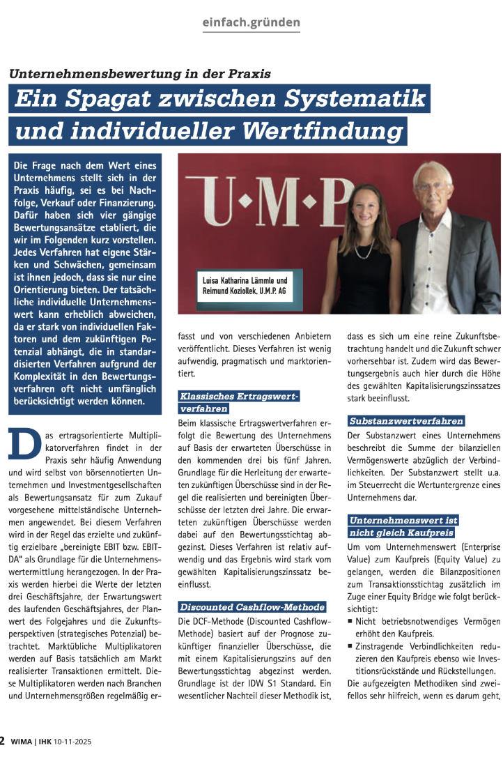 Presseartikel IHK Karlsruhe Spagat Systematik Wertfindung