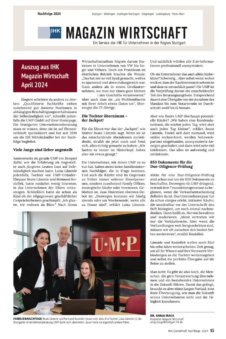 Presseartikel Nachfolge UMP IHK24