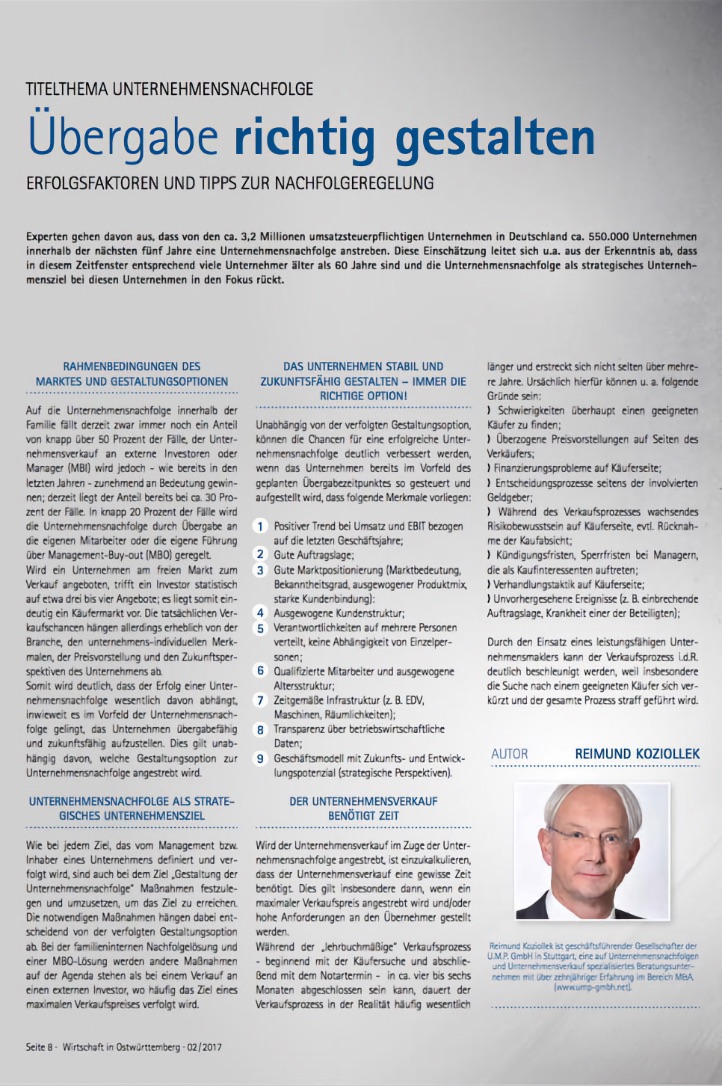 UMP Presseartikel Unternehmensnachfolge